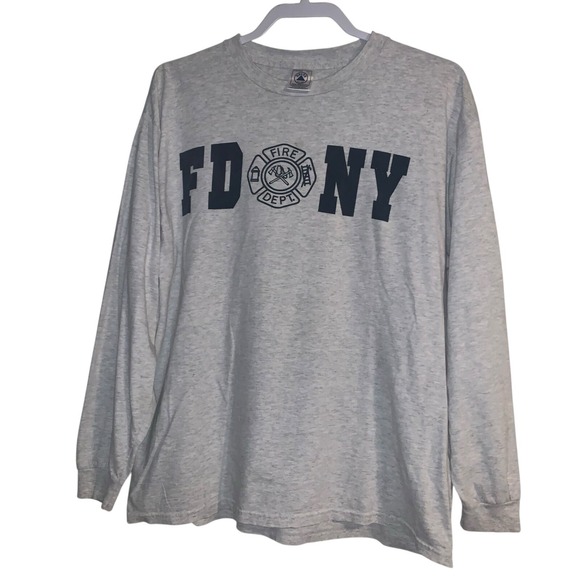 Other - Vintage FDNY T Shirt Mens L Gray Y2K Long Sleeve New York Fire Department EUC